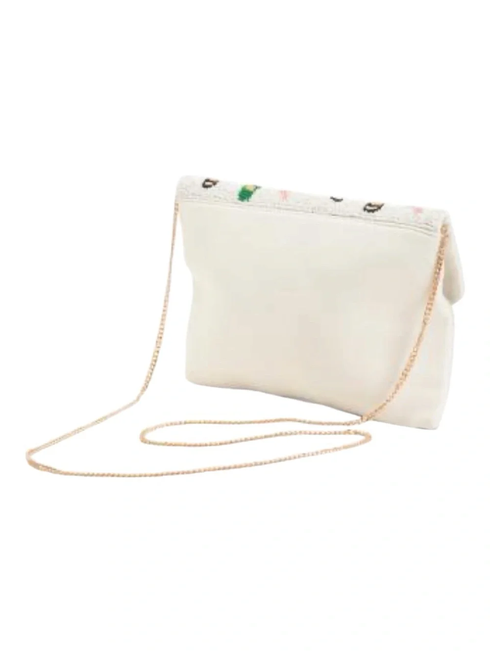 Beaded Party Clutch - White with Pink & Green Accents